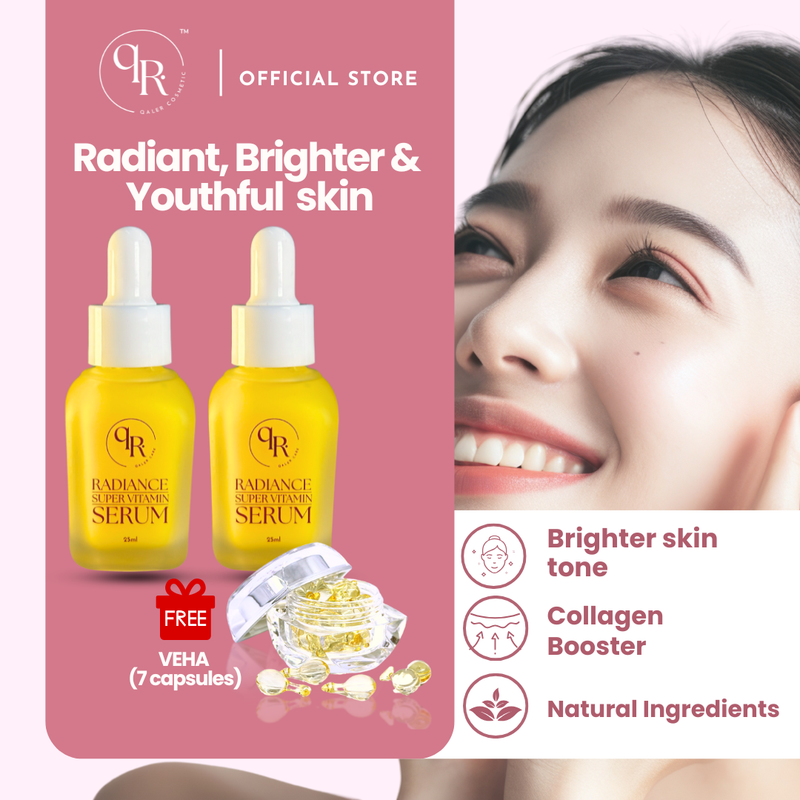 [qaleR Cosmetic] VALUE PACK | Radiance Super Vitamin Serum (2 Bottles) + FREE VEHA (7 Capsules) – Boost Collagen, Renew Skin, and Glow Brighter!